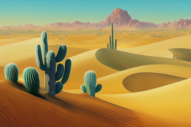 Fond d'illustrateur du désert de cactus dunes