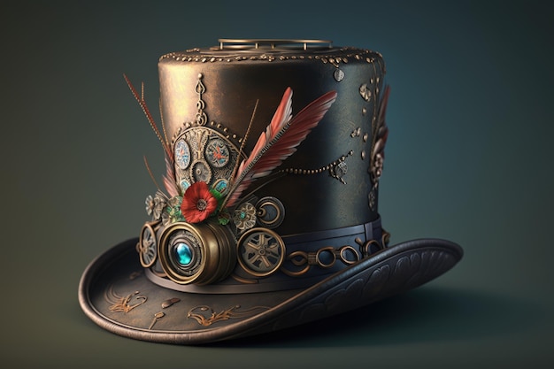 Fond d'illustration de chapeau haut de forme de style steampunk AI générative