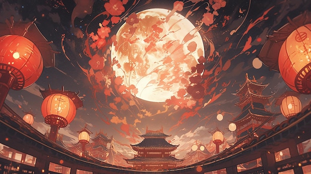 Le fond de l'illustration du festival de Qixi, le fond de la lune du festival du milieu de l'automne