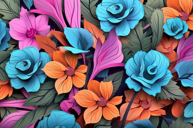 Fond Illustration Graphique Fleurs Uniques Dessinées Main Vibrant Coloré