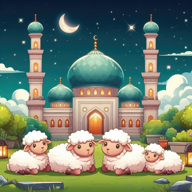 fond d'illustration de la mosquée islamique pour les vacances islamiques eid mubarak ramazan publication sur les réseaux sociaux