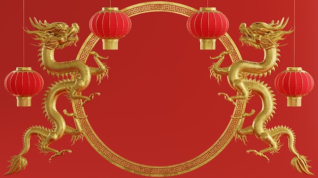 fond d'illustration de rendu 3d pour le joyeux nouvel an chinois 2024 le signe du zodiaque dragon