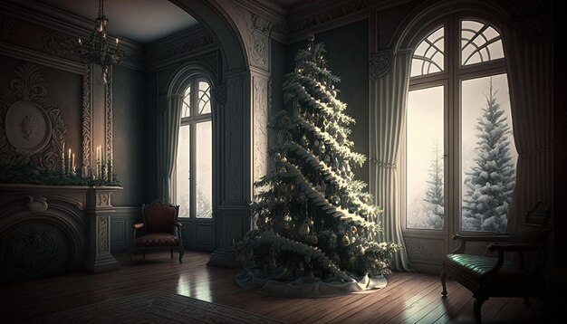 Fond intérieur, arbre de Noël, IA générative