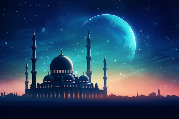 Fond islamique captivant du ciel nocturne créé avec l'IA générative
