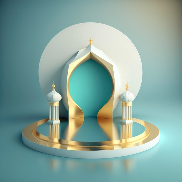 Fond islamique moderne 3d réaliste de mosquée futuriste avec scène de podium et scène pour l'affichage du produit