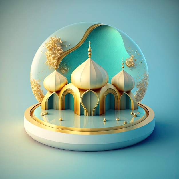 Fond islamique moderne 3d réaliste de mosquée futuriste avec scène de podium et scène pour l'affichage du produit