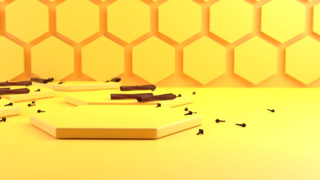 Fond jaune abstrait en nid d'abeille 3D