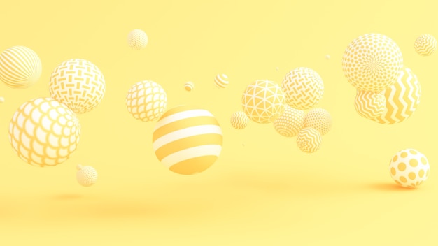 Fond jaune avec des boules. Illustration 3D, rendu 3D.