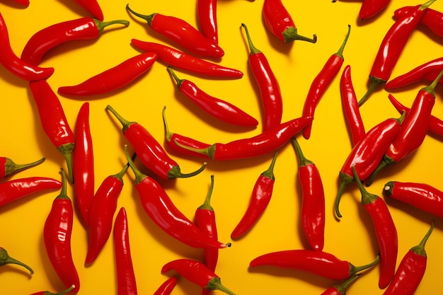 Un fond jaune avec des piments rouges dessus