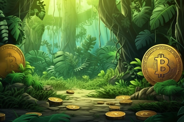 fond de jeu bitcoin crypto-monnaie sur fond de jungle