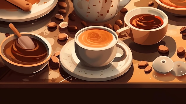 Le fond de la journée internationale du café génère des illustrations de dessins animés de café et de café