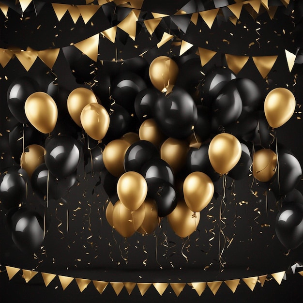 Fond de joyeux anniversaire avec fond d'écran ballon doré et noir