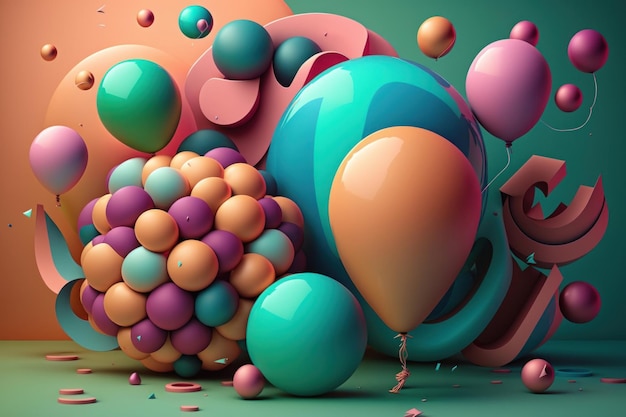 Fond de joyeux anniversaire avec illustration de ballons AI générative