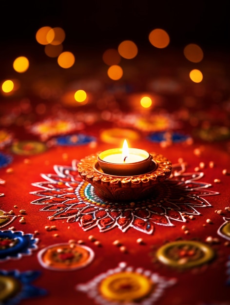 Fond joyeux Diwali avec beau Diya et rangoli coloré