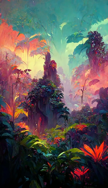 Fond de jungle colorée avec espace de copie rendu 3D rea très détaillé