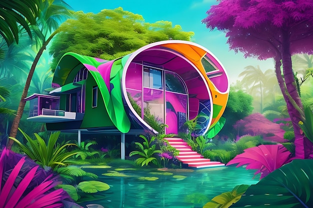 Fond de jungle futuriste nature colorée