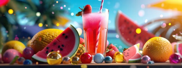 Fond de jus de fruits frais avec divers fruits Summer Festive Time Generative Ai