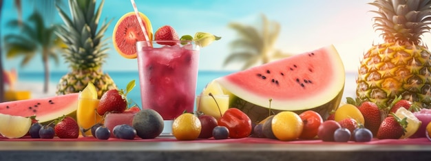 Fond de jus de fruits frais avec divers fruits Summer Festive Time Generative Ai