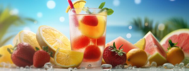 Fond de jus de fruits frais avec divers fruits Summer Festive Time Generative Ai