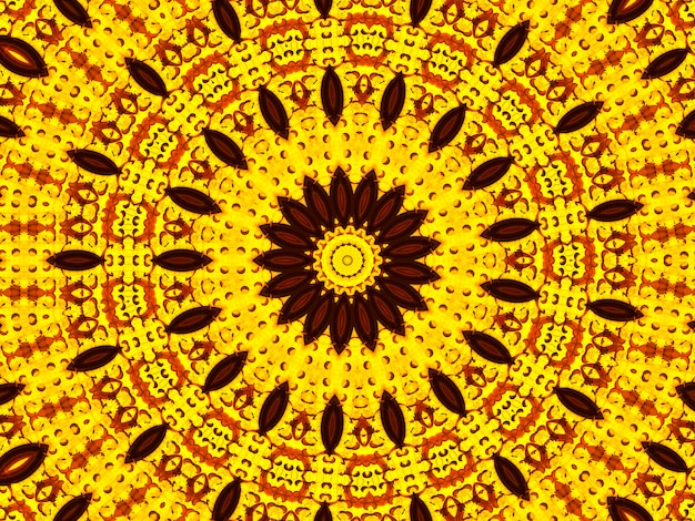 Fond de kaléidoscope de fleur de soleil. Modèle sans couture de beaux tournesols jaunes. Texture mosaïque kaléidoscope unique. Thème des fleurs de l'heure d'été.