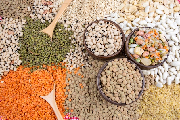 Le fond de légumineuses crues mélangées d'aliments séchés