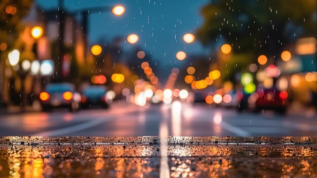 Fond de lentille de lampe floue de voiture avec ai générative de pluie d'eau