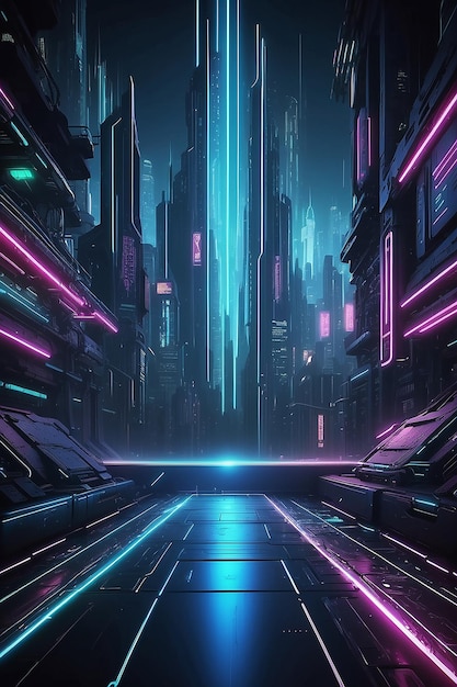 Fond de la ligne technologique future et effet de lumière dans le style cyberpunk avec la technologie