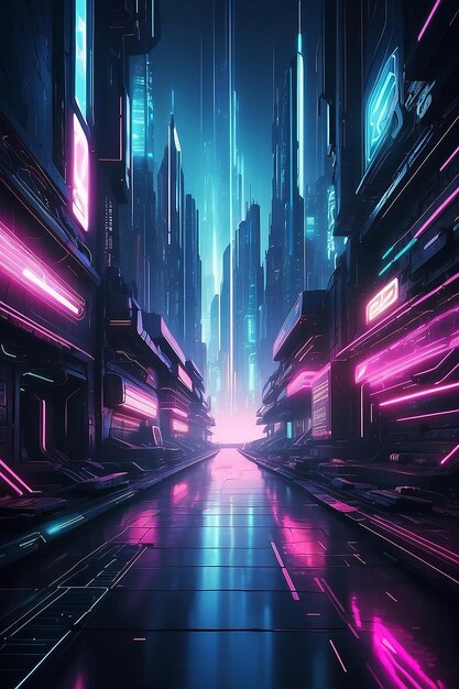 Fond de la ligne technologique future et effet de lumière dans le style cyberpunk avec la technologie