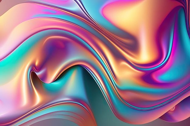 Fond liquide holographique Texture de couleur holographique avec effet feuille Toile de fond irisée halographique Gradient nacré pour les impressions de conception Métal arc-en-ciel Generative ai