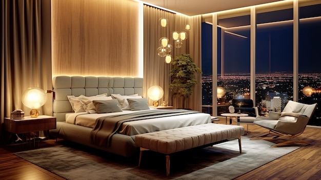 Fond de lit de luxe intérieur chambre moderne intérieur de luxe