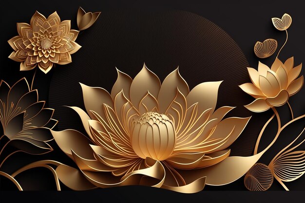 Fond de lotus d'or de luxeBelle impression pour votre décor et votre design Generative ai