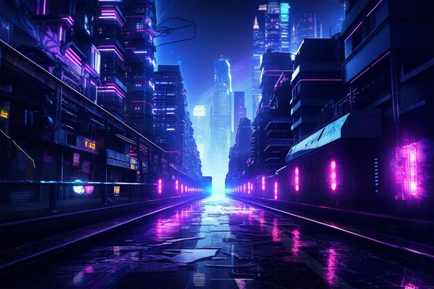 Le fond lumineux du cyberpunk dans la nuit