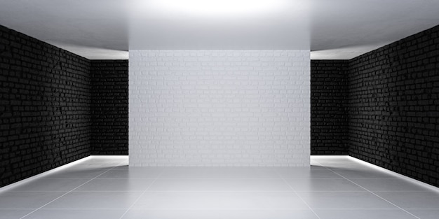 Photo fond lumineux simple. scène de salle vide en trois dimensions noir et blanc. rendu 3d