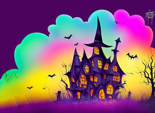 Fond de maison de sorcière Halloween avec coloré