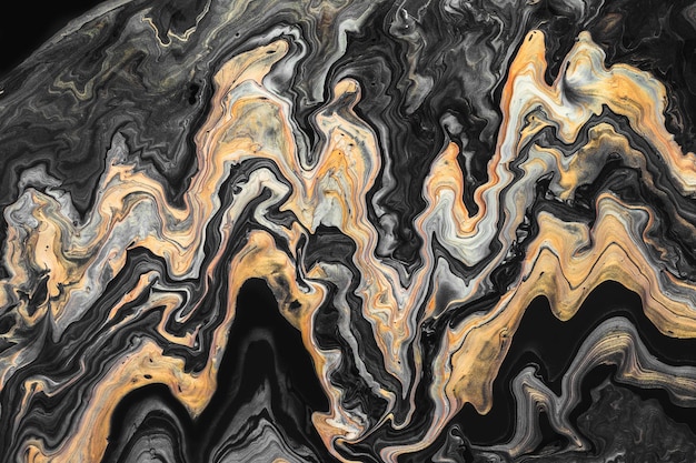 Fond de marbre créatif avec des vagues dorées et noires Art fluide acrylique Fond abstrait ou texture