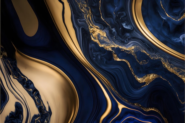 Fond en marbre lisse uni bleu marine et or