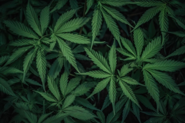 Fond de marijuanaFeuilles de plantes de cannabis poussant à l'extérieur