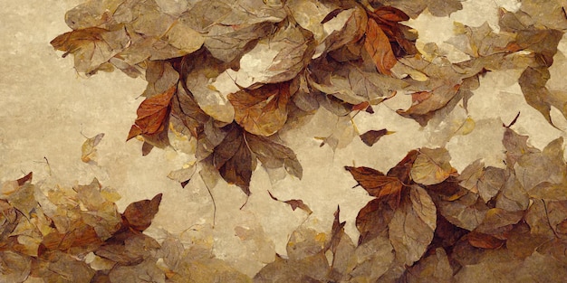 Fond marron beige avec des feuilles. Illustration numérique