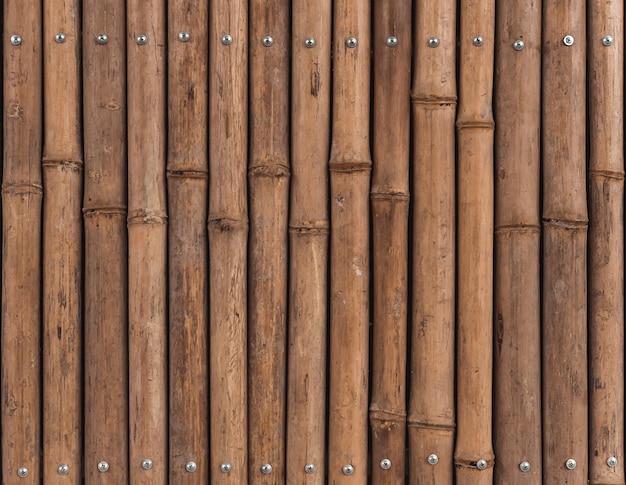 Fond marron de tiges de bambou, clôture en bois.