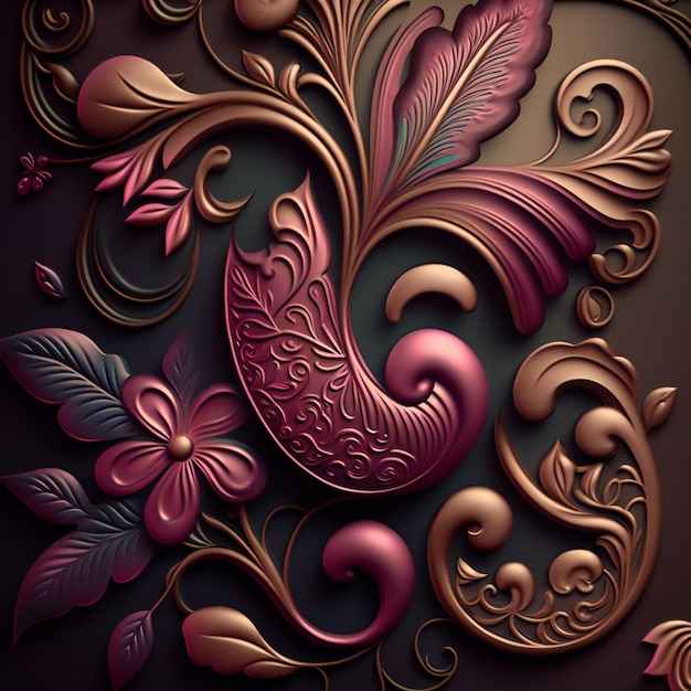 Un fond marron et violet avec un motif floral et une fleur.