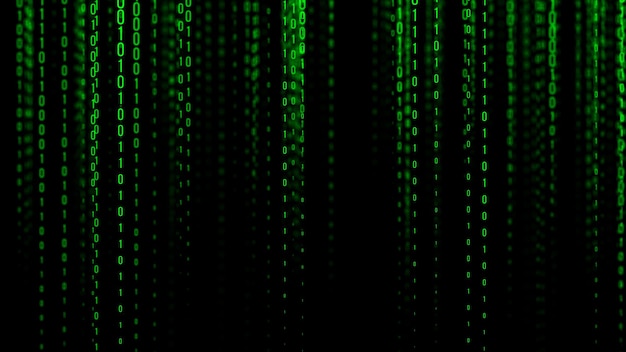 Fond de matrice verte Code binaire de flux technologique Illustration numérique Programmation codage piratage et cryptage rendu 3d