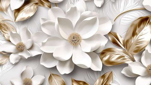 Fond métallique de feuille de magnolia blanc de luxe AI générative