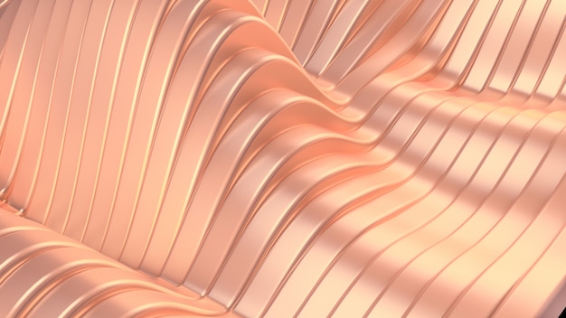 Fond métallique rose avec des vagues et des lignes. Rendu 3D.