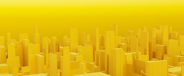 Fond de métropole abstraite dorée Paysage urbain moderne jaune avec rendu 3d de gratte-ciel