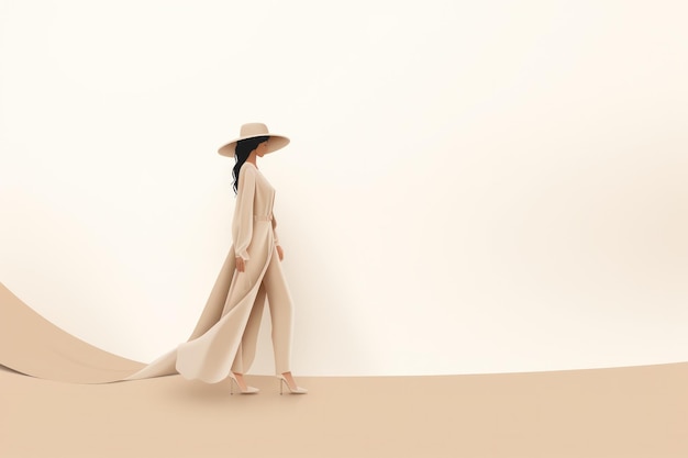 Fond minimaliste beige mode avec fille modèle Illustration AI GenerativexA