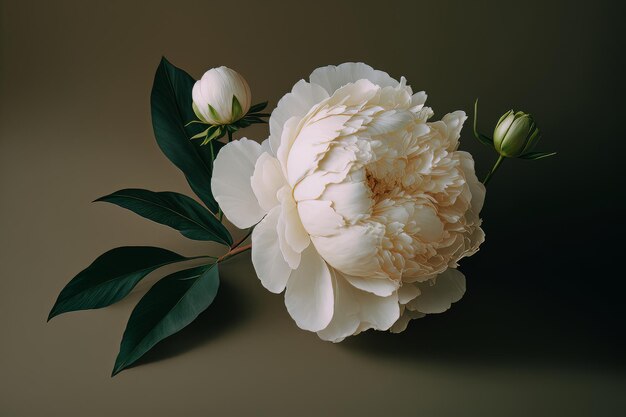 Fond minimaliste avec fleur de pivoine blanche avec Illustration AI Generative