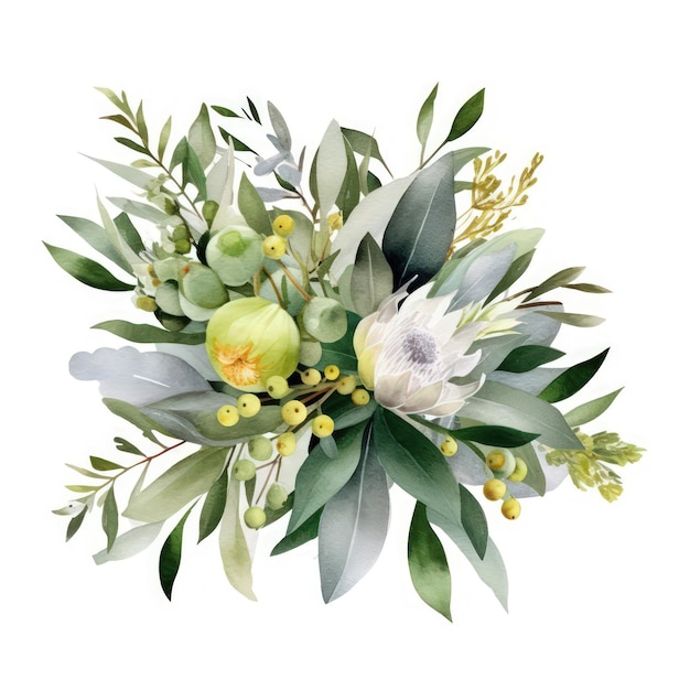 Fond de mode floral aquarelle élégant avec des feuilles d'eucalyptus et de vert olive générées par l'IA