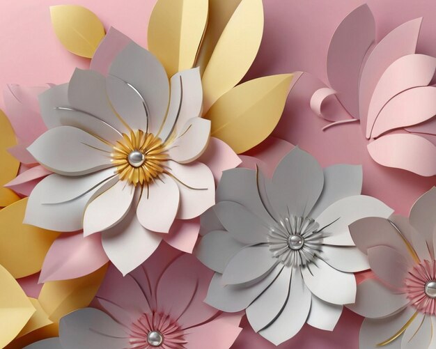 fond de modèle floral 3D jaune et rose