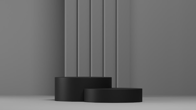 fond monochrome gris avec socle noir ou maquette de podium, plate-forme vide pour la vitrine du produit