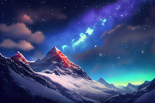 Fond de montagne surréaliste contre le ciel nocturne Generative AI